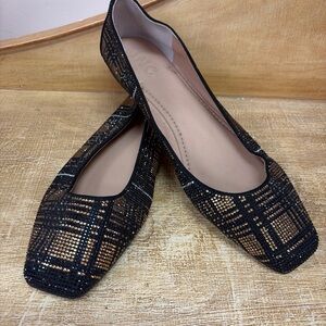 INC International Concepts Black and Gold Plaid Flats